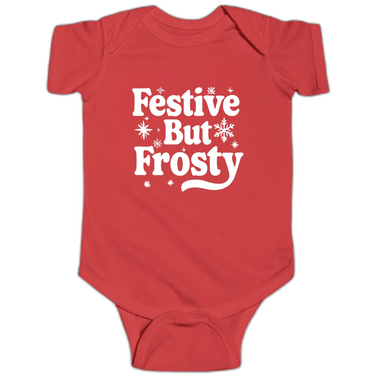 Festive But Frosty Holiday Phrase Baby Onesie in Red