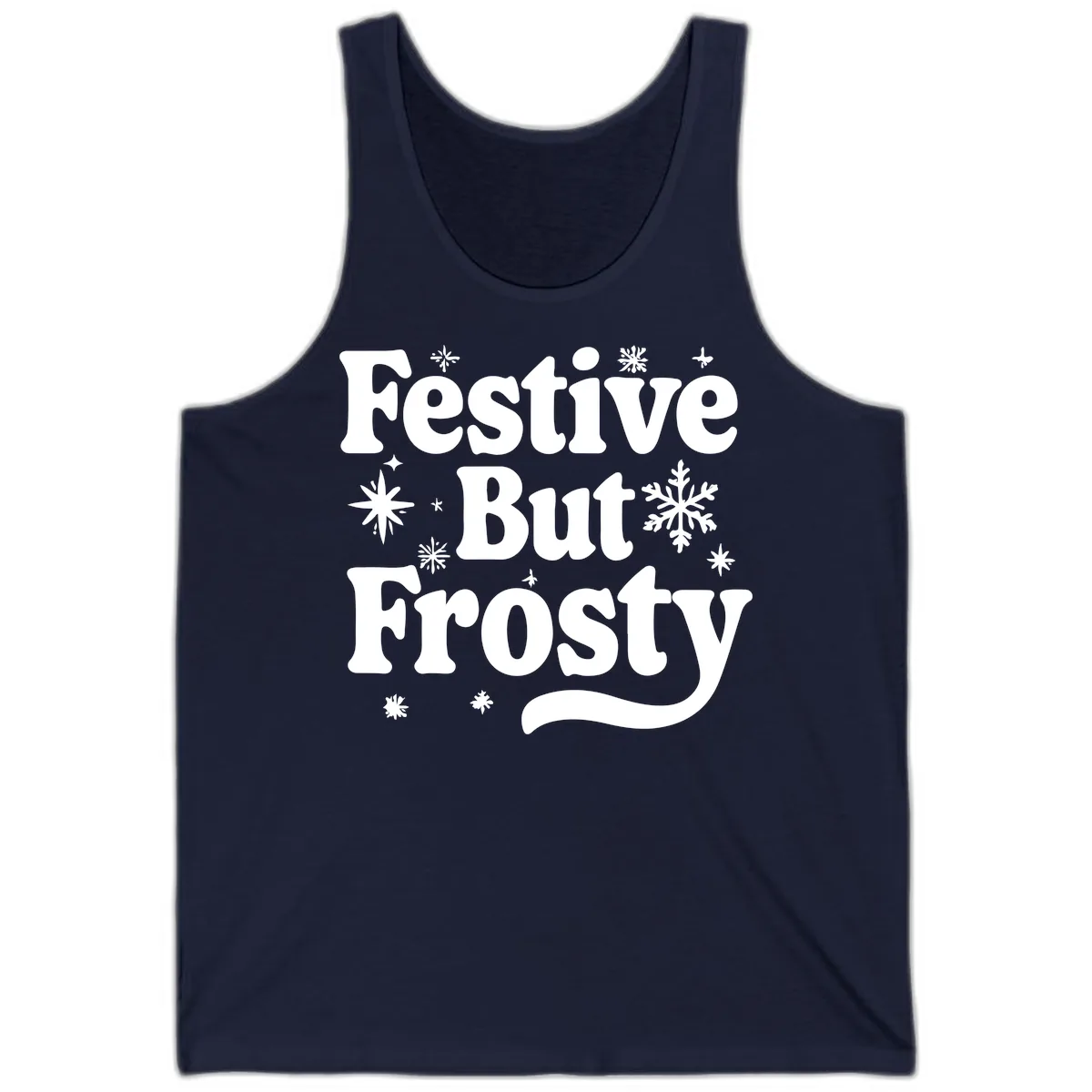 Festive But Frosty Holiday Phrase Tank in Navy