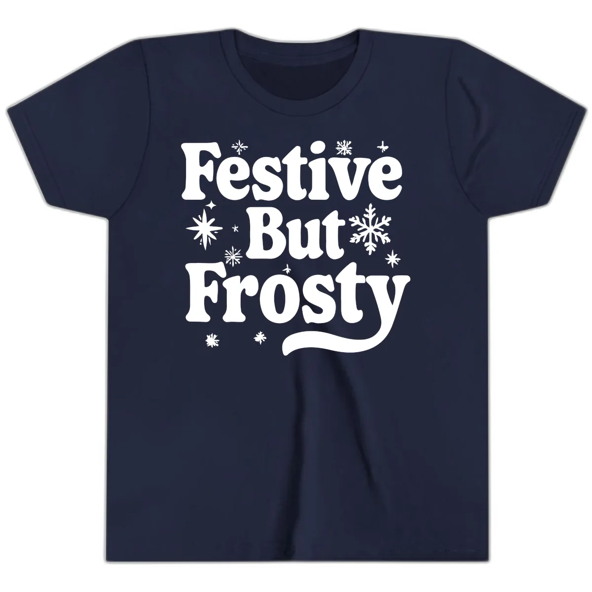 Festive But Frosty Holiday Phrase Youth T-Shirt in Navy