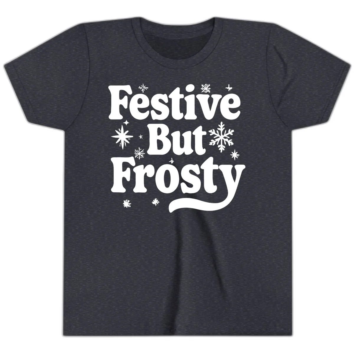 Festive But Frosty Holiday Phrase Youth T-Shirt in Heather Navy