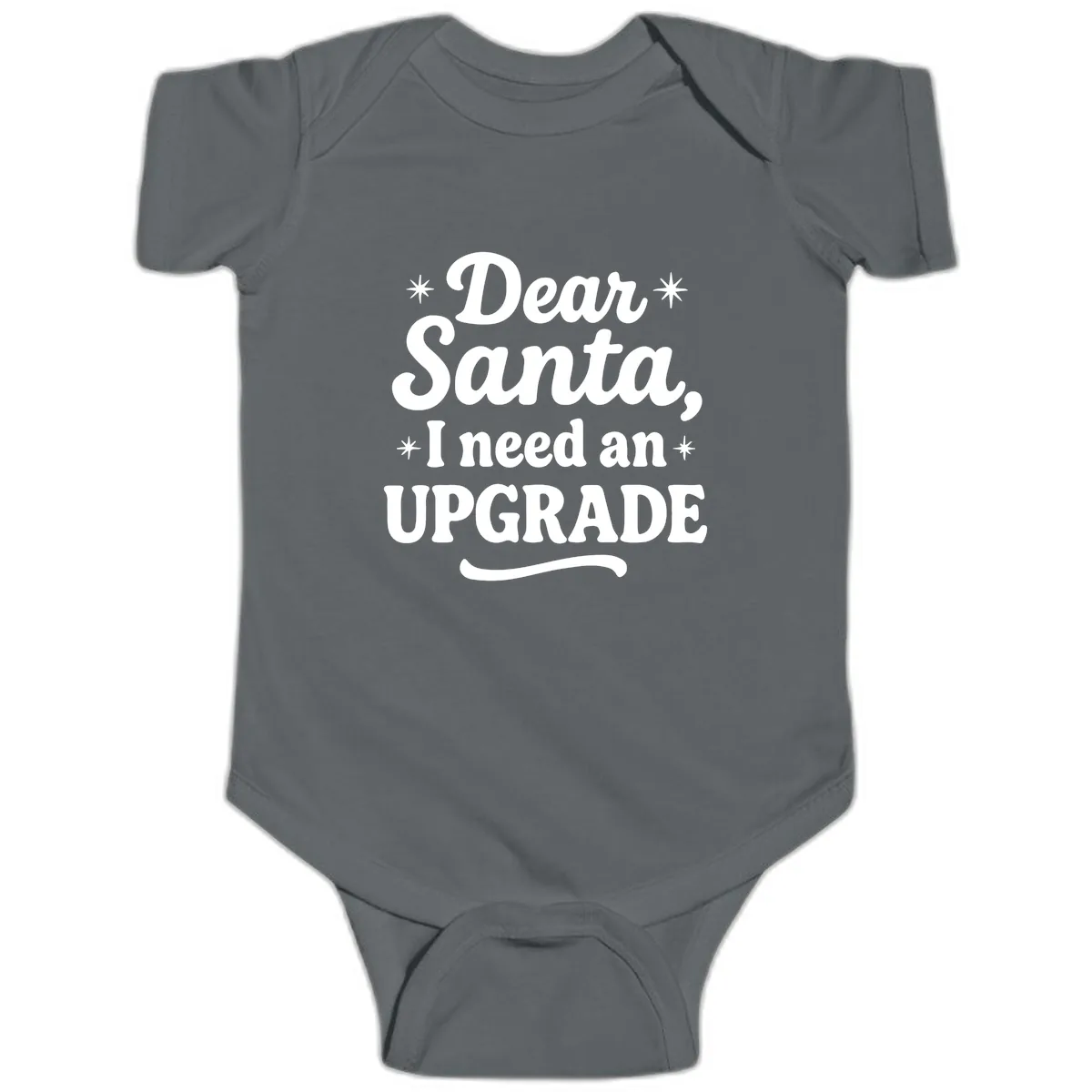 Dear Santa I Need An Upgrade Christmas Baby Onesie in Charcoal