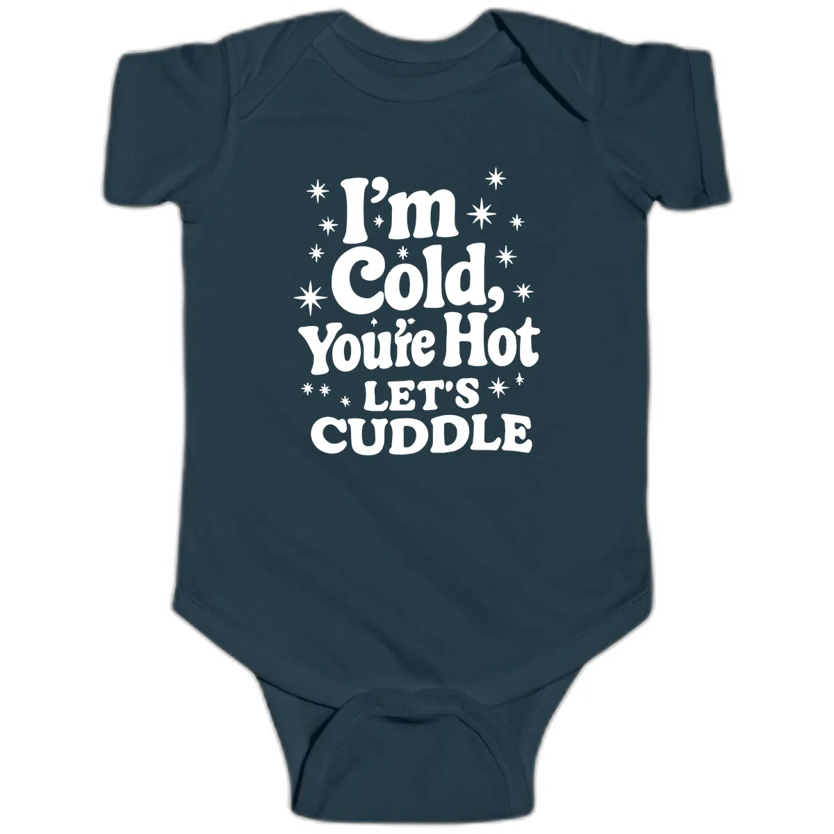 I'm Cold, You're Hot Let's Cuddle Baby Onesie in Navy