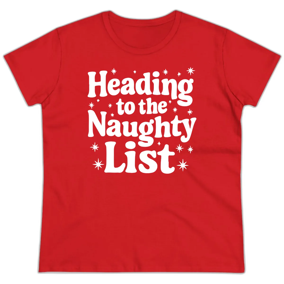 Heading To The Naughty List Ladies Tee in Red