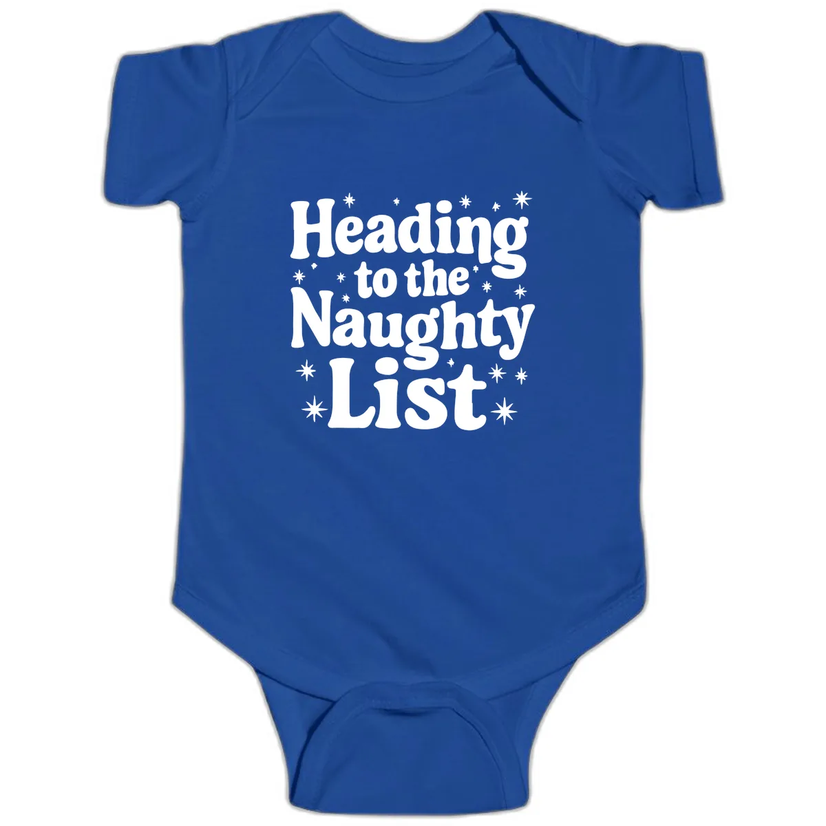 Heading To The Naughty List Baby Onesie in Royal