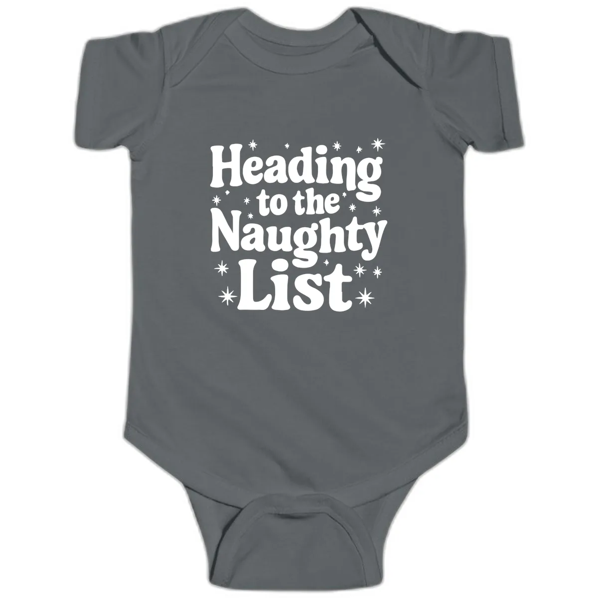 Heading To The Naughty List Baby Onesie in Charcoal