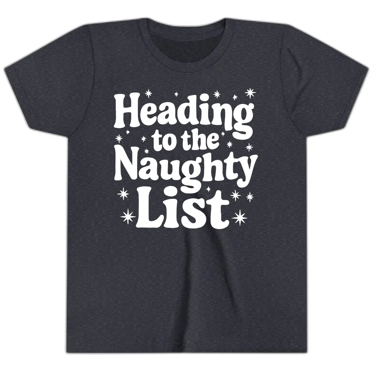 Heading To The Naughty List Youth T-Shirt in Heather Navy
