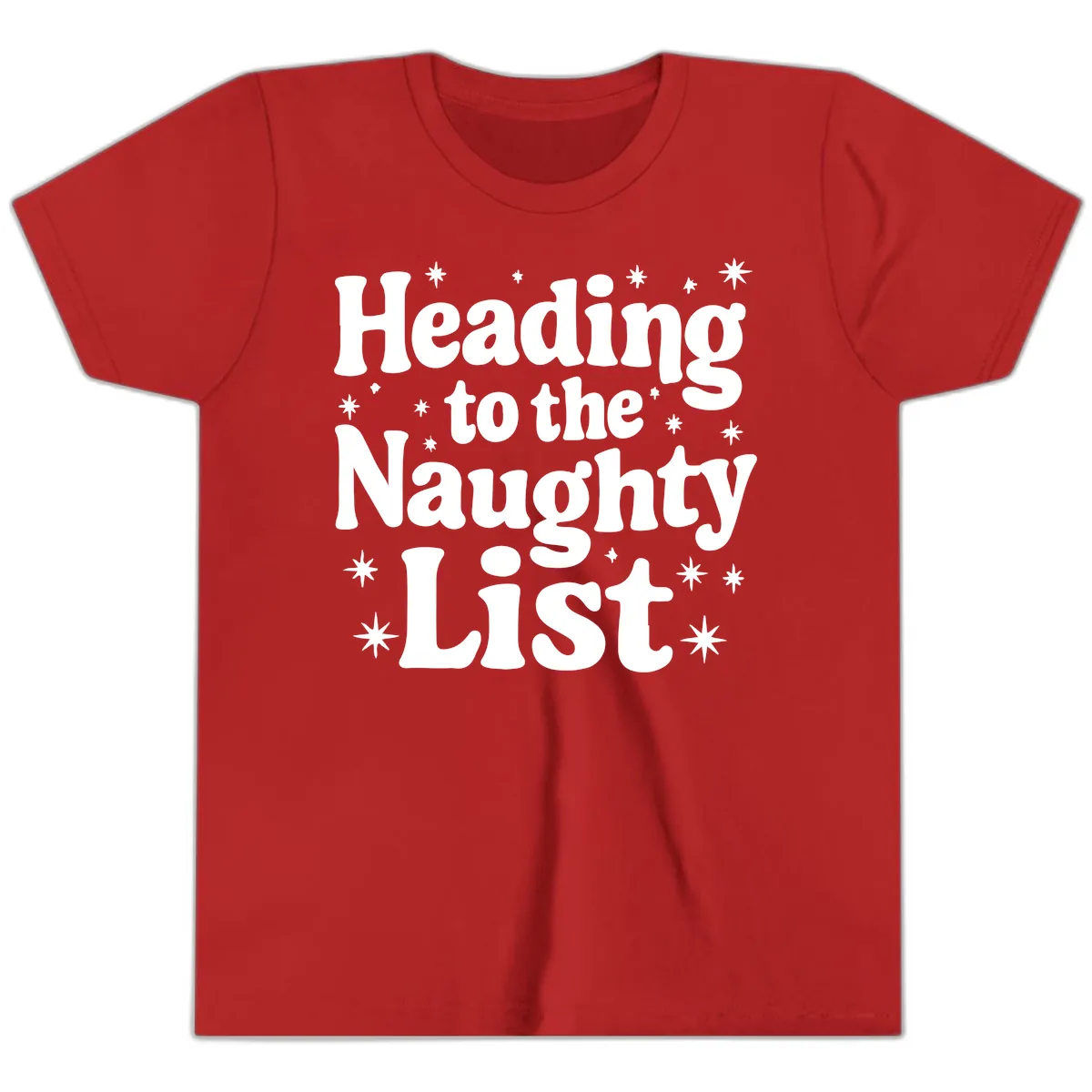 Heading To The Naughty List Youth T-Shirt in Red