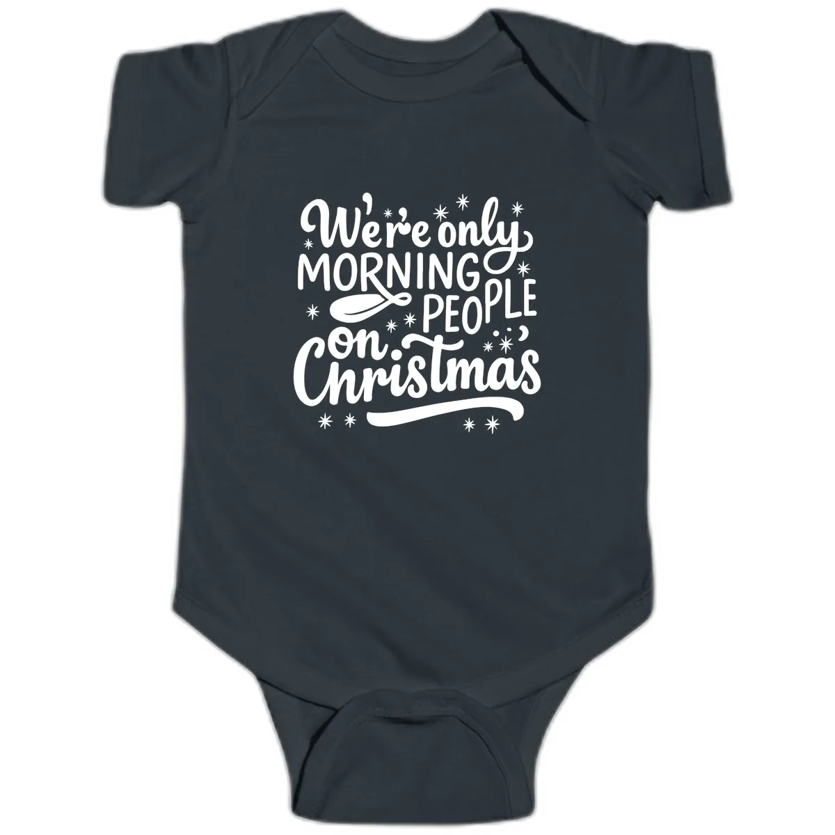 We're Only Morning People On Christmas Baby Onesie in Black