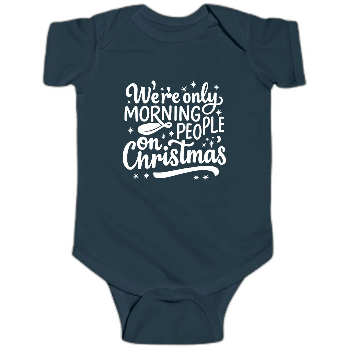 We're Only Morning People On Christmas Baby Onesie in Navy