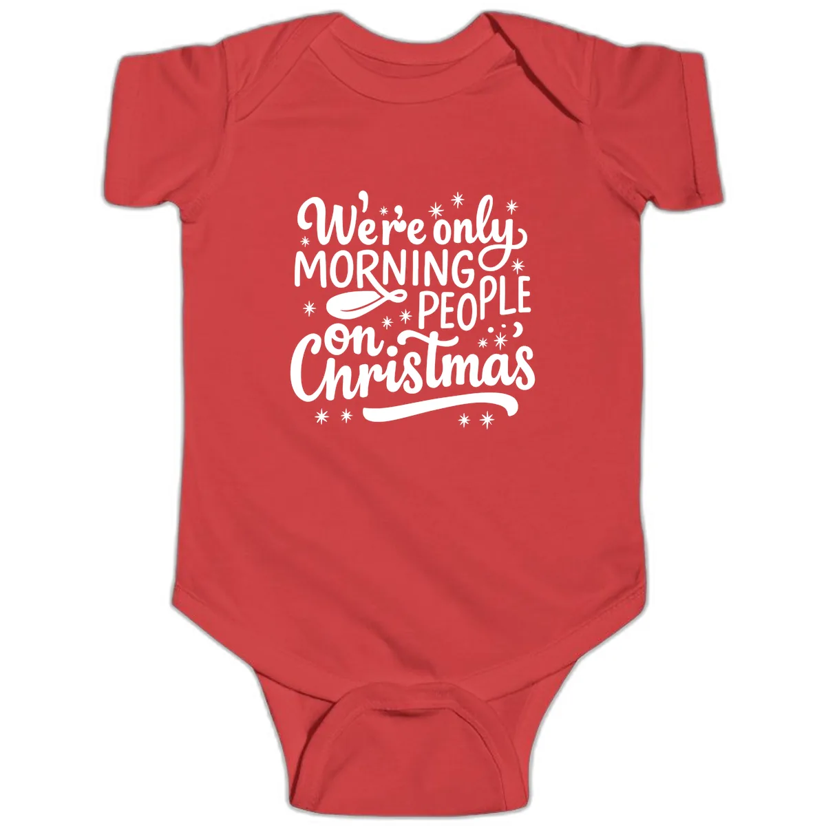 We're Only Morning People On Christmas Baby Onesie in Red