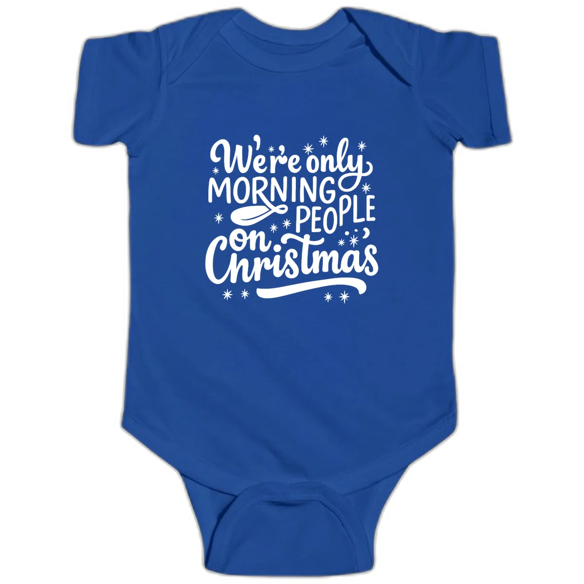 We're Only Morning People On Christmas Baby Onesie in Royal