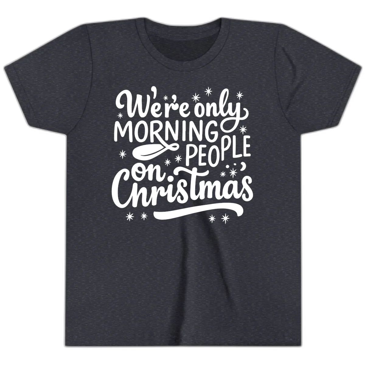 We're Only Morning People On Christmas Youth T-Shirt in Heather Navy