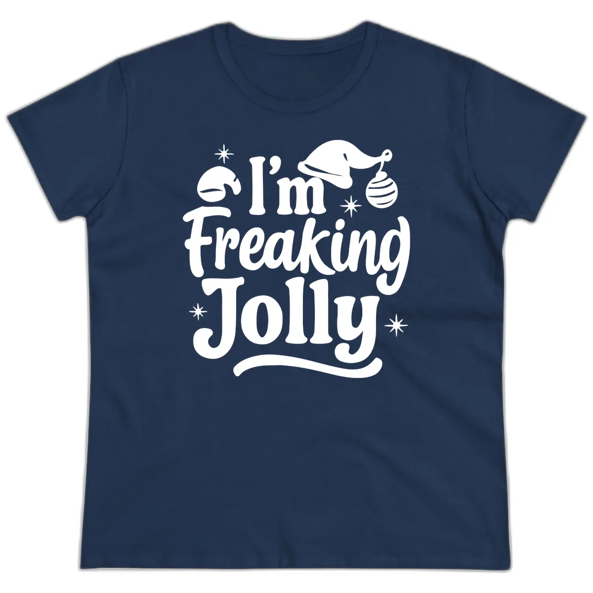 I'm Freaking Jolly Christmas Design Ladies Tee in Navy