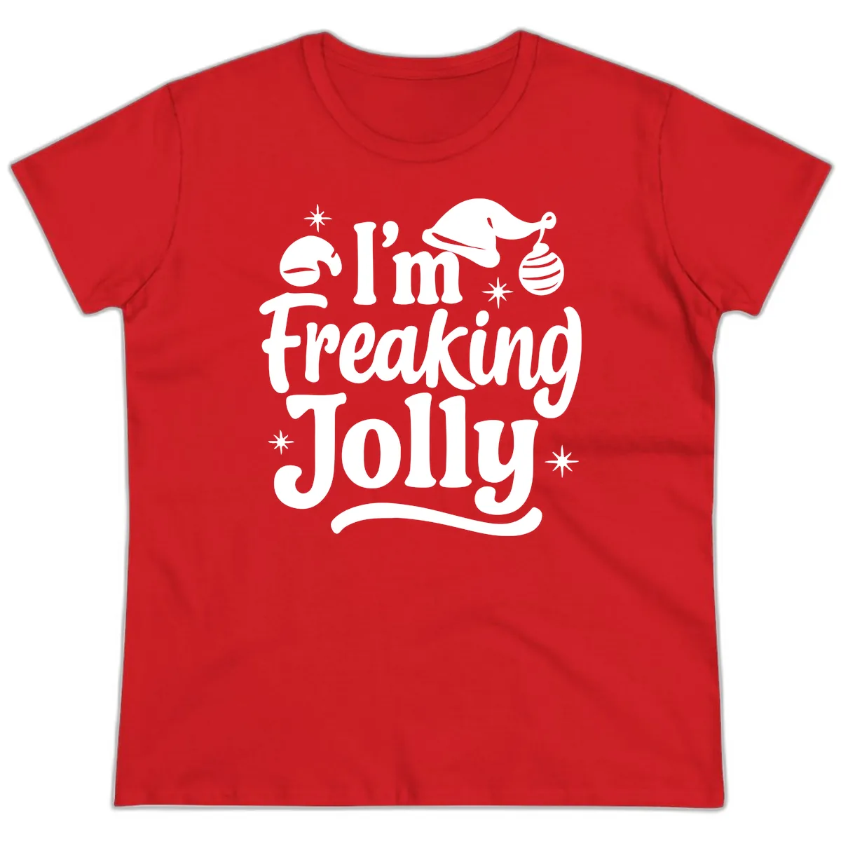 I'm Freaking Jolly Christmas Design Ladies Tee in Red