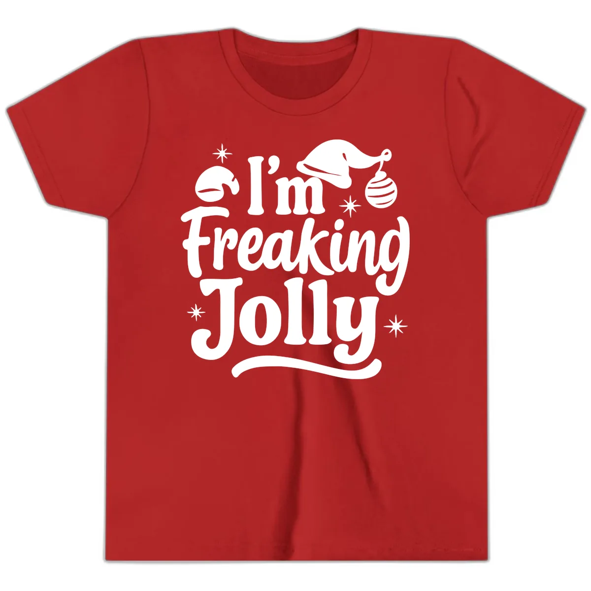 I'm Freaking Jolly Christmas Design Youth T-Shirt in Red