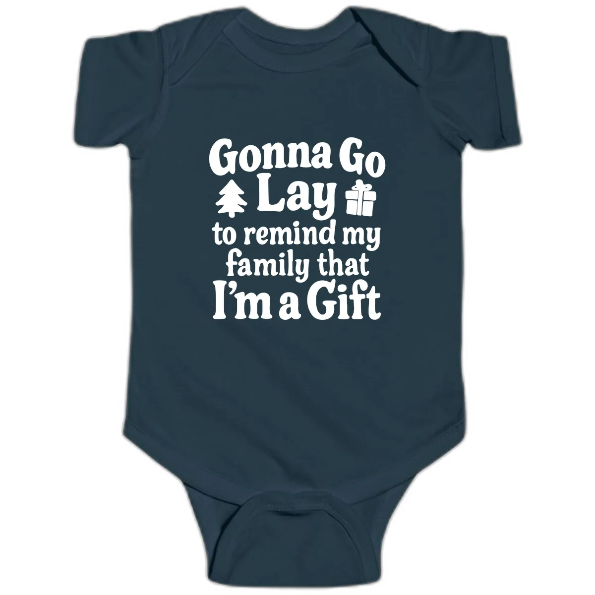 Gonna Go Lay To Remind My Family I'm A Gift Baby Onesie in Navy