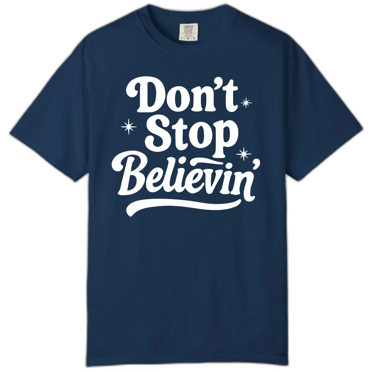 Don't Stop Believin' Retro Graphic Comfort Color in Navy