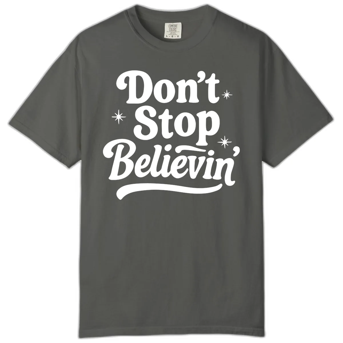 Don't Stop Believin' Retro Graphic Comfort Color in Pepper