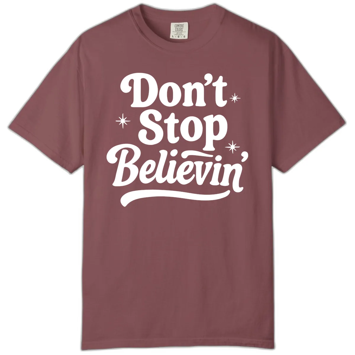 Don't Stop Believin' Retro Graphic Comfort Color in Brick