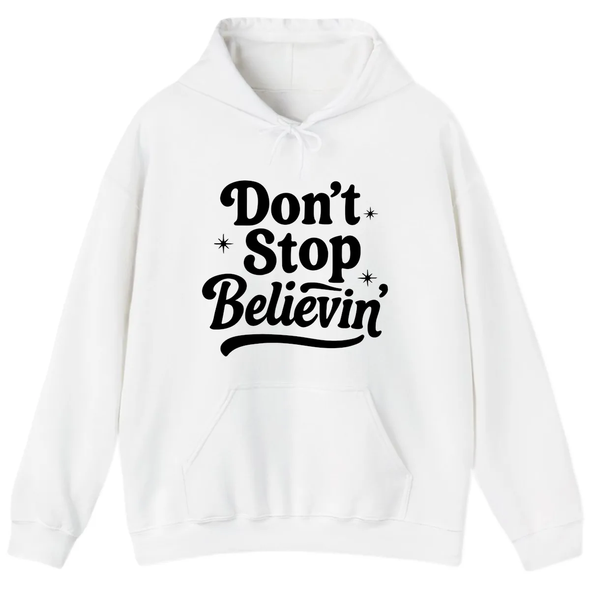 Don't Stop Believin' Retro Graphic Hoodie in White