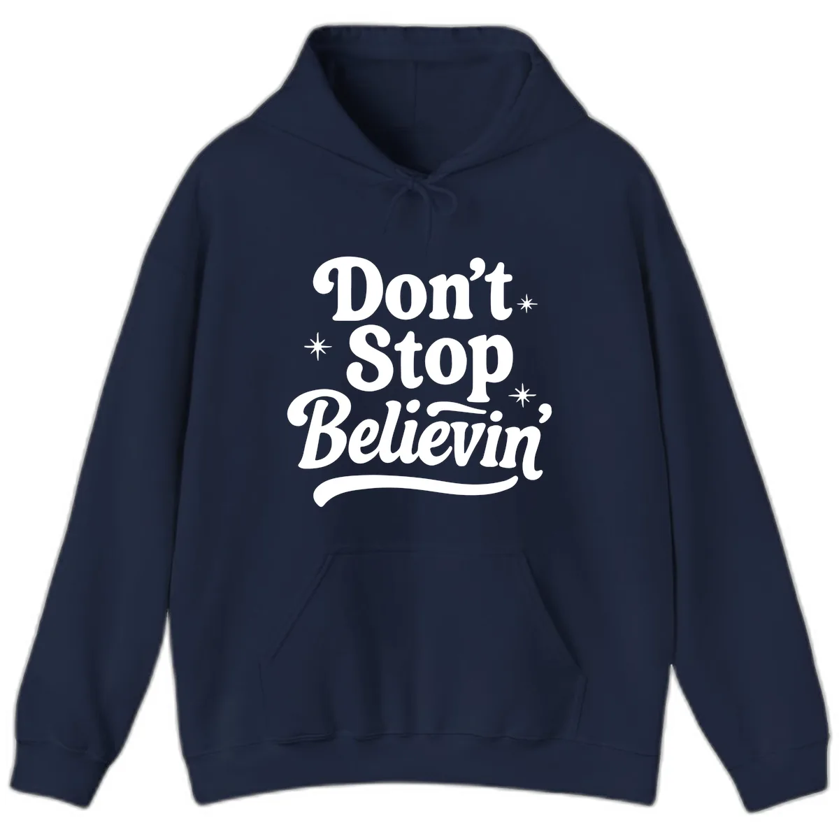 Don't Stop Believin' Retro Graphic Hoodie in Navy