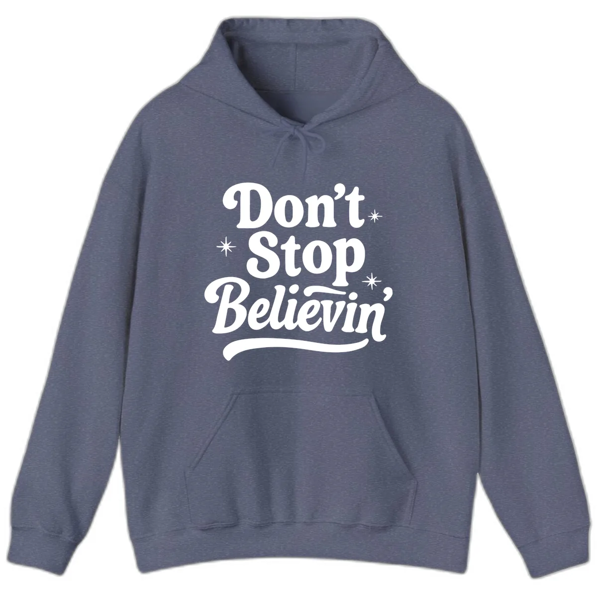 Don't Stop Believin' Retro Graphic Hoodie in Heather Navy