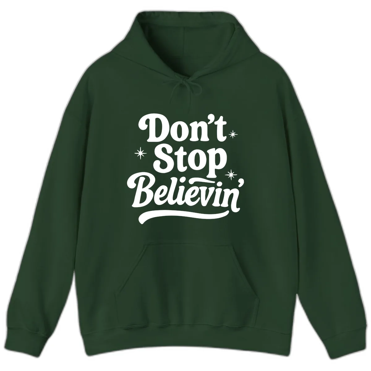Don't Stop Believin' Retro Graphic Hoodie in Forest Green