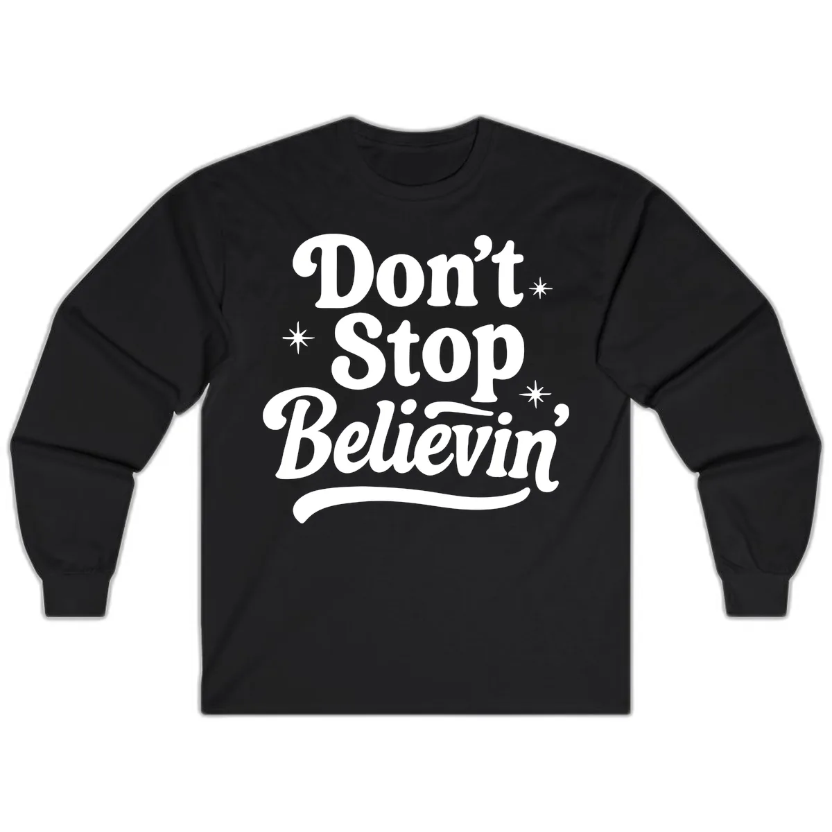 Don't Stop Believin' Retro Graphic Long Sleeve in Black