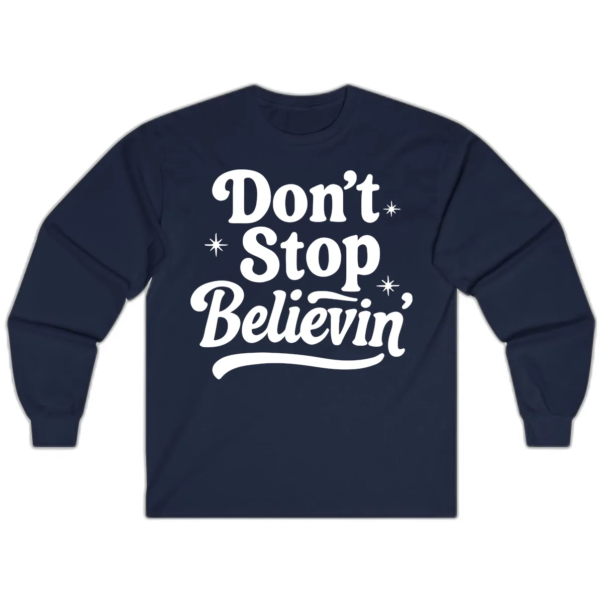 Don't Stop Believin' Retro Graphic Long Sleeve in Navy