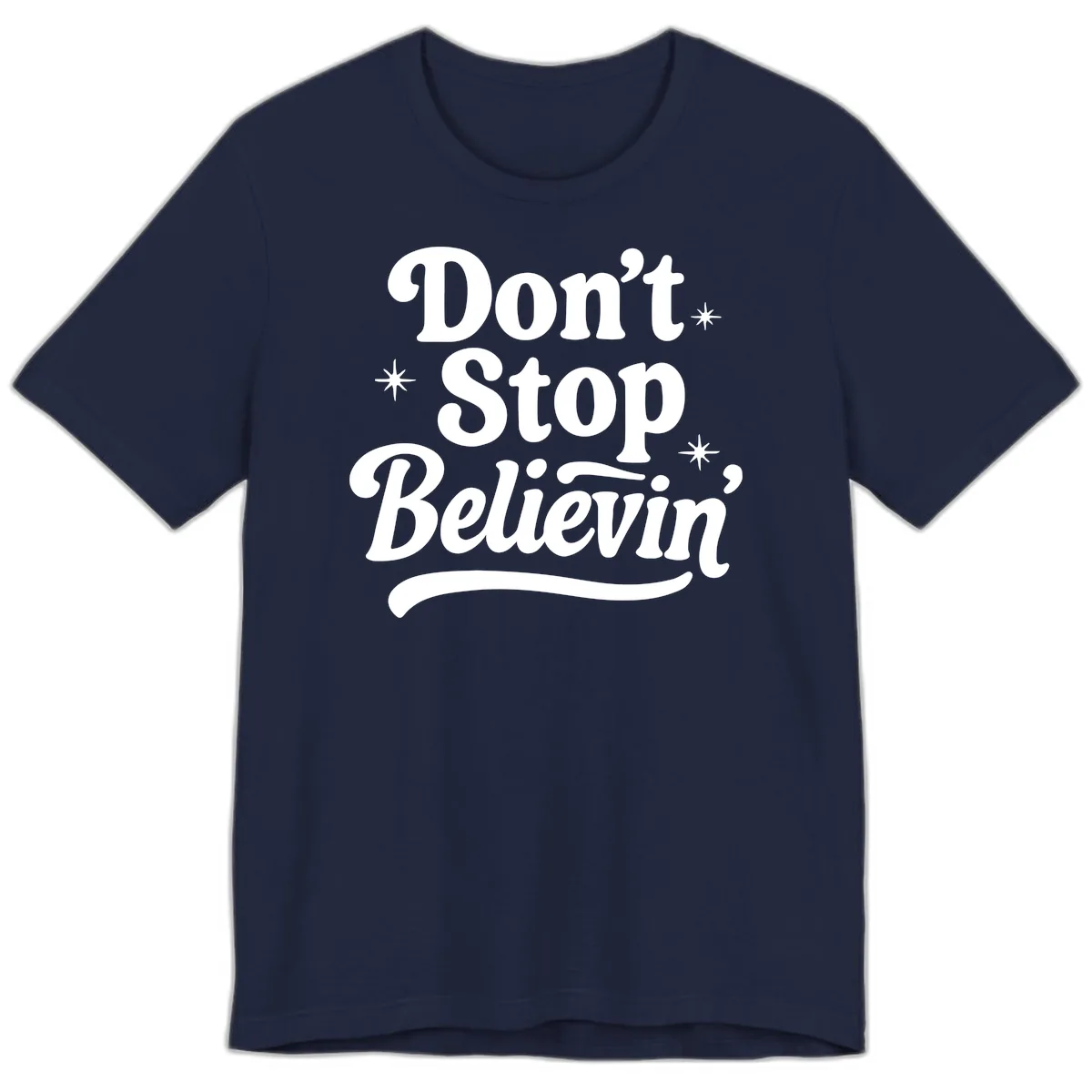 Don't Stop Believin' Retro Graphic Premium T-Shirt in Navy