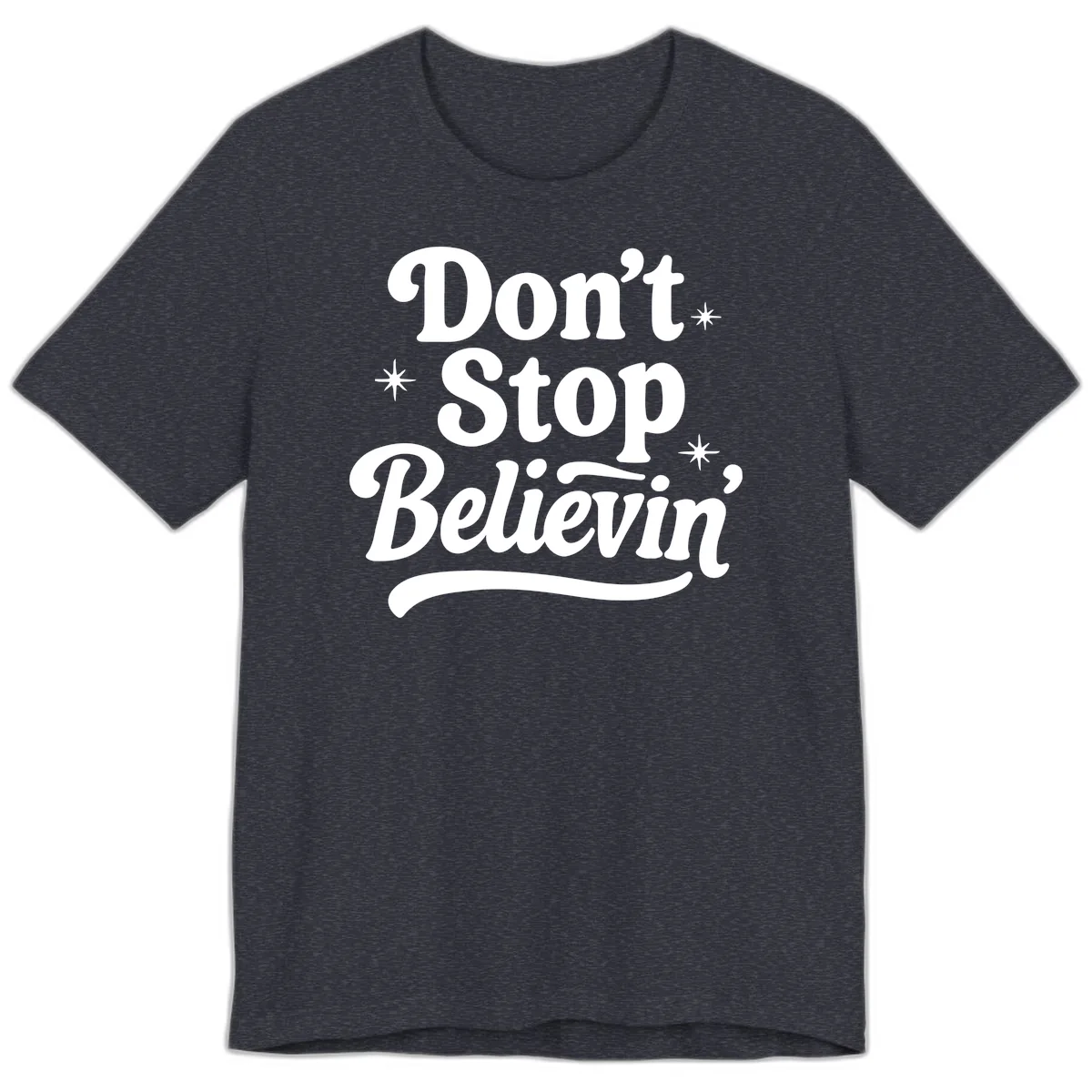 Don't Stop Believin' Retro Graphic Premium T-Shirt in Heather Navy