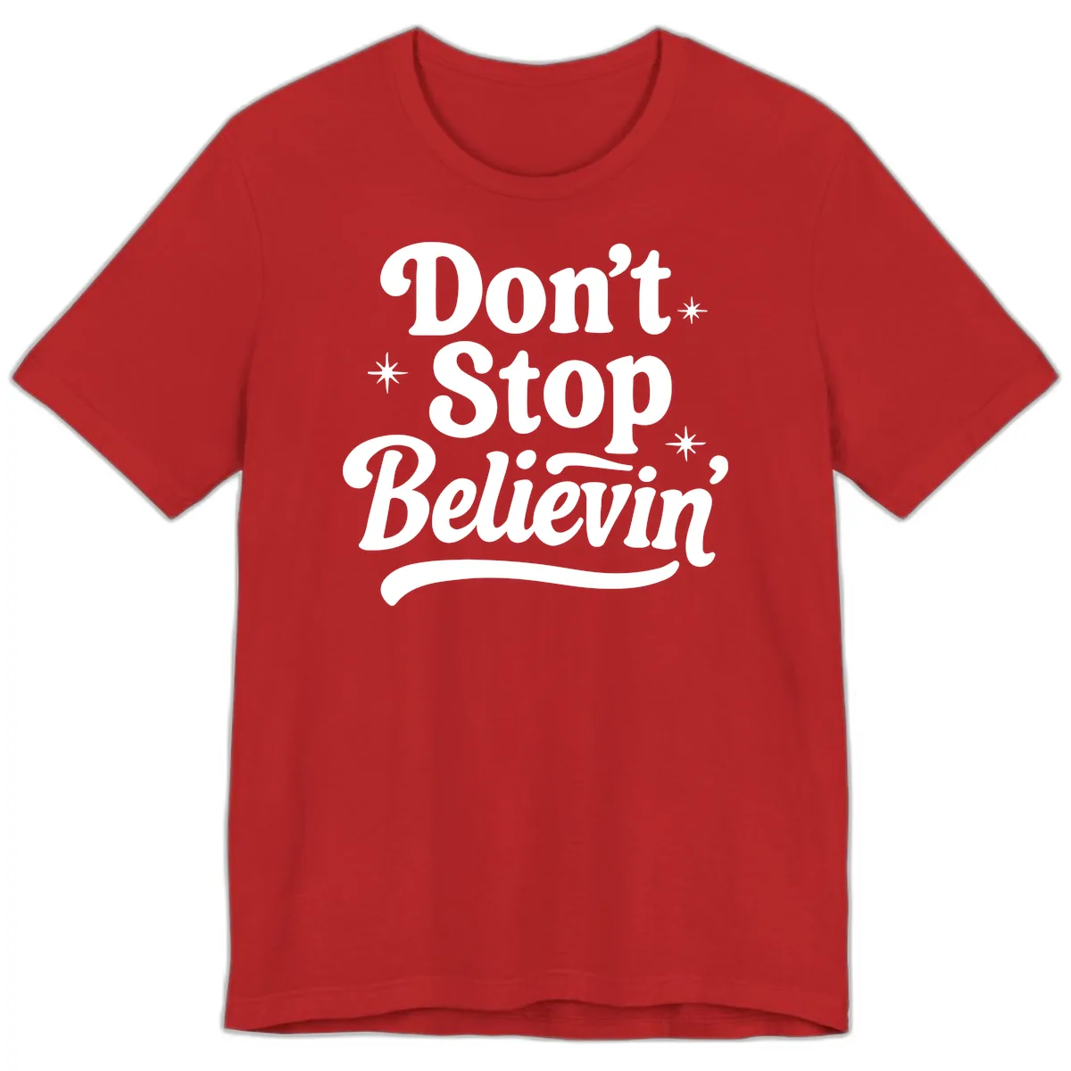 Don't Stop Believin' Retro Graphic Premium T-Shirt in Red