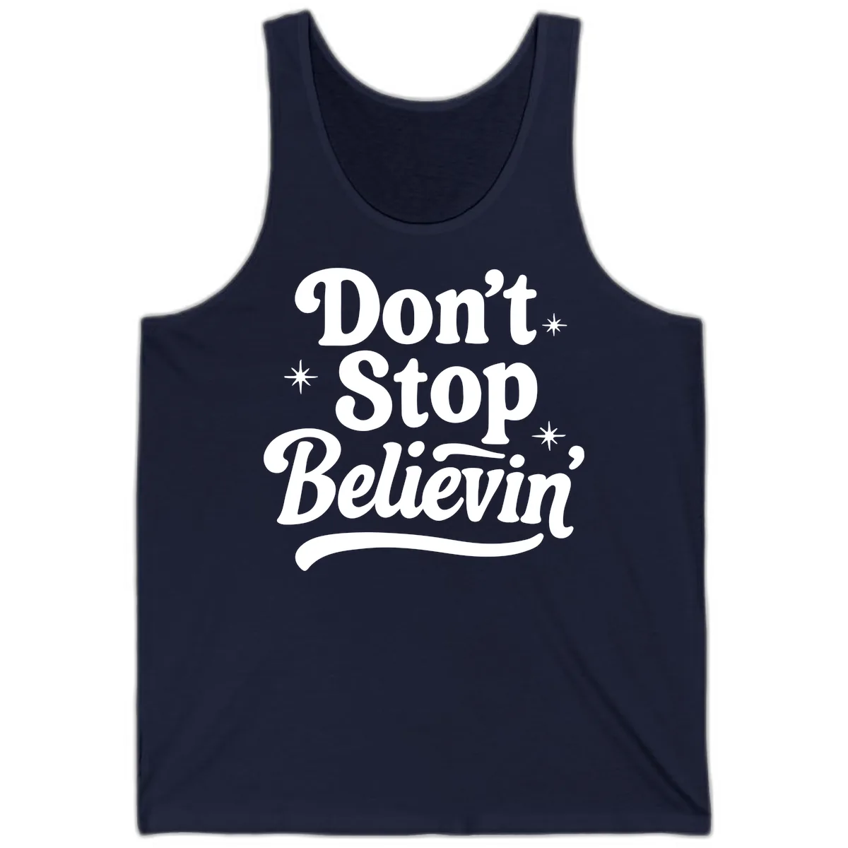 Don't Stop Believin' Retro Graphic Tank in Navy