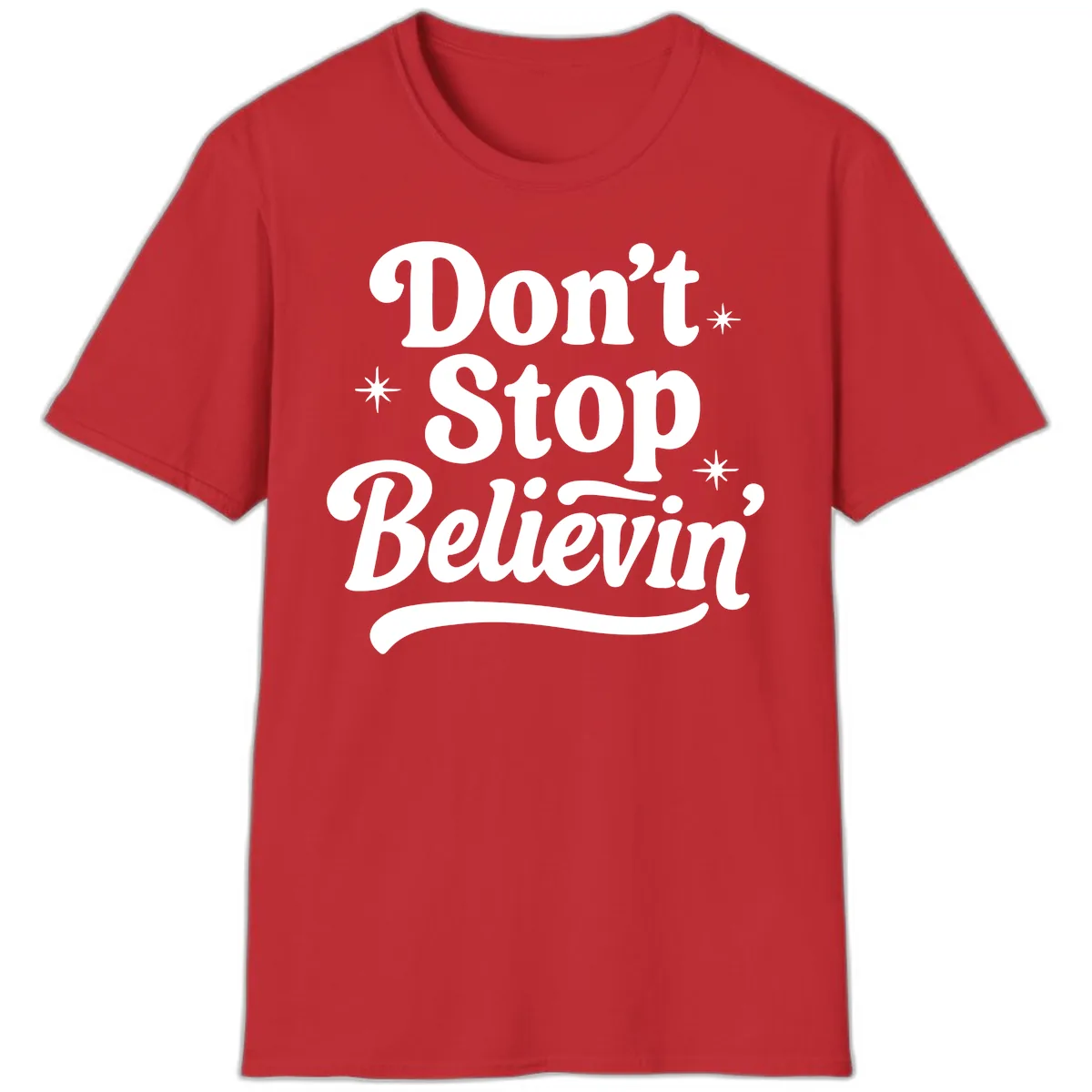 Don't Stop Believin' Retro Graphic T-Shirt in Red