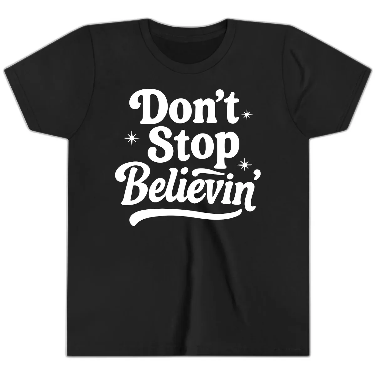 Don't Stop Believin' Retro Graphic Youth T-Shirt in Black