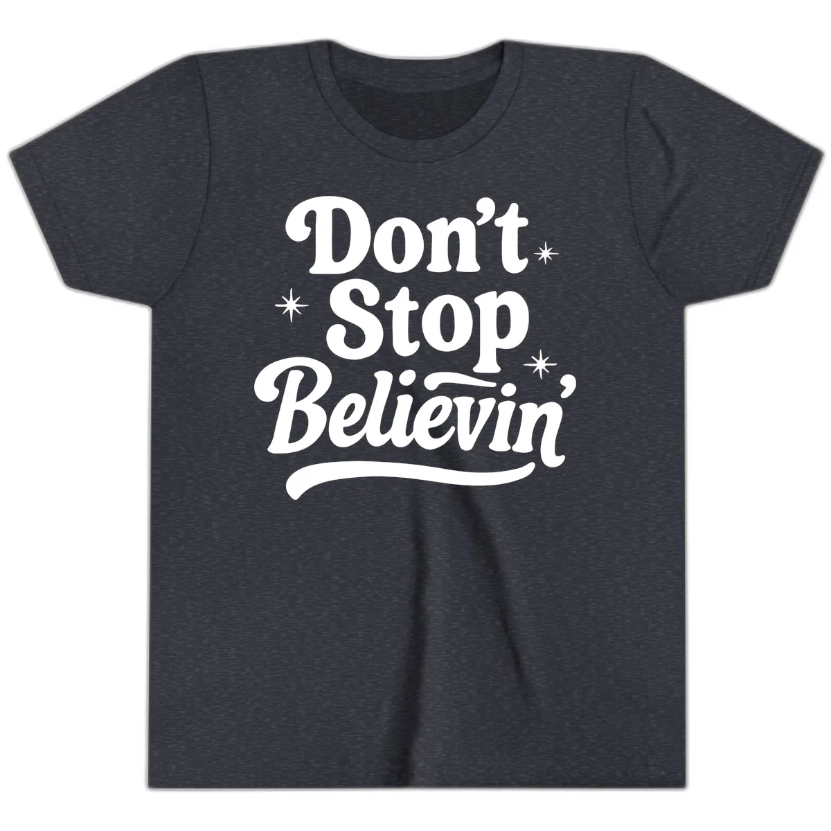 Don't Stop Believin' Retro Graphic Youth T-Shirt in Heather Navy