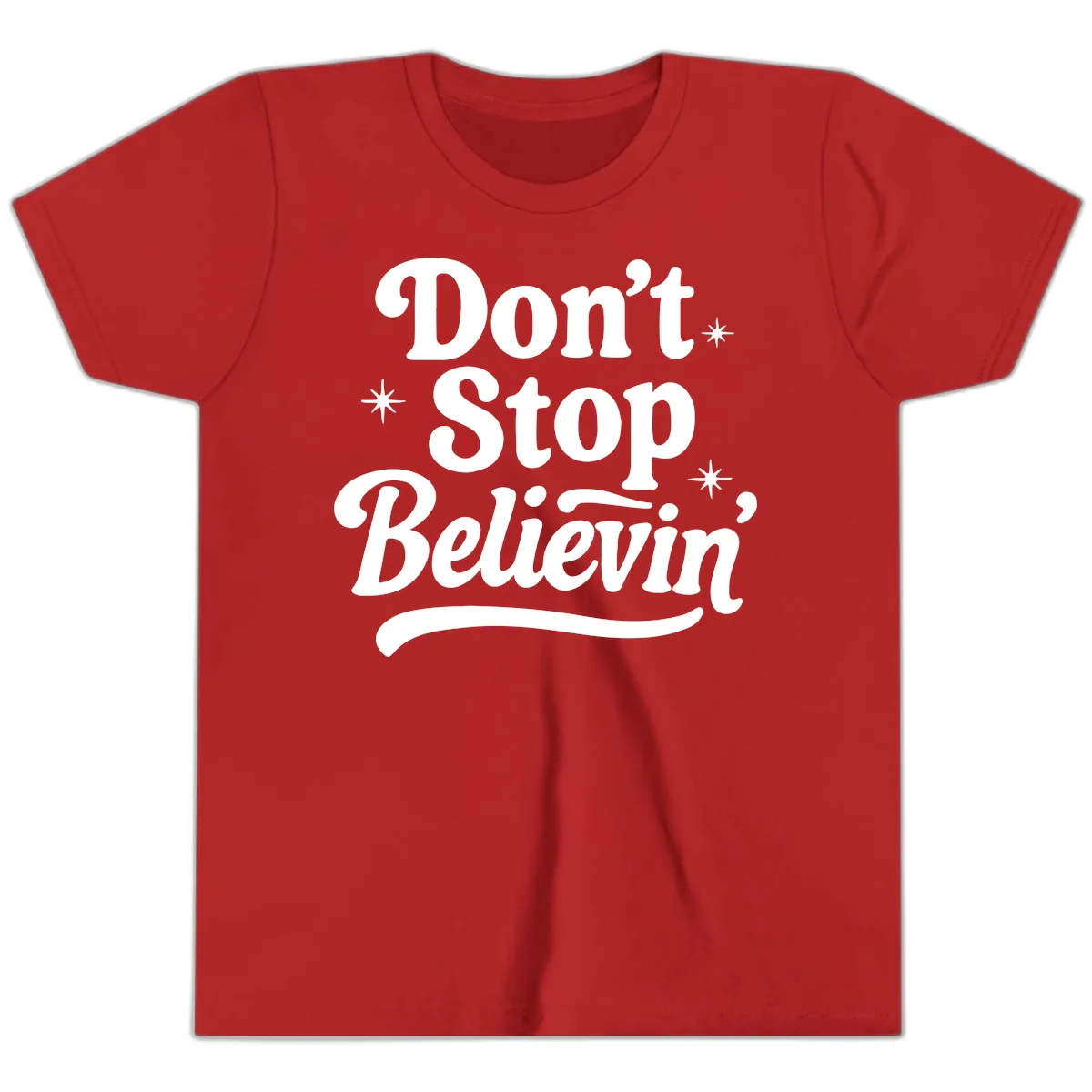 Don't Stop Believin' Retro Graphic Youth T-Shirt in Red
