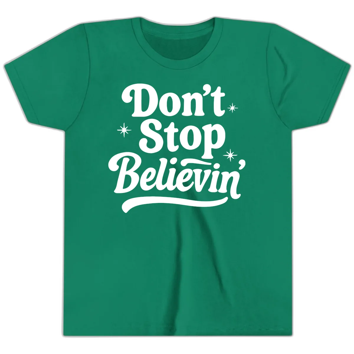 Don't Stop Believin' Retro Graphic Youth T-Shirt in Kelly
