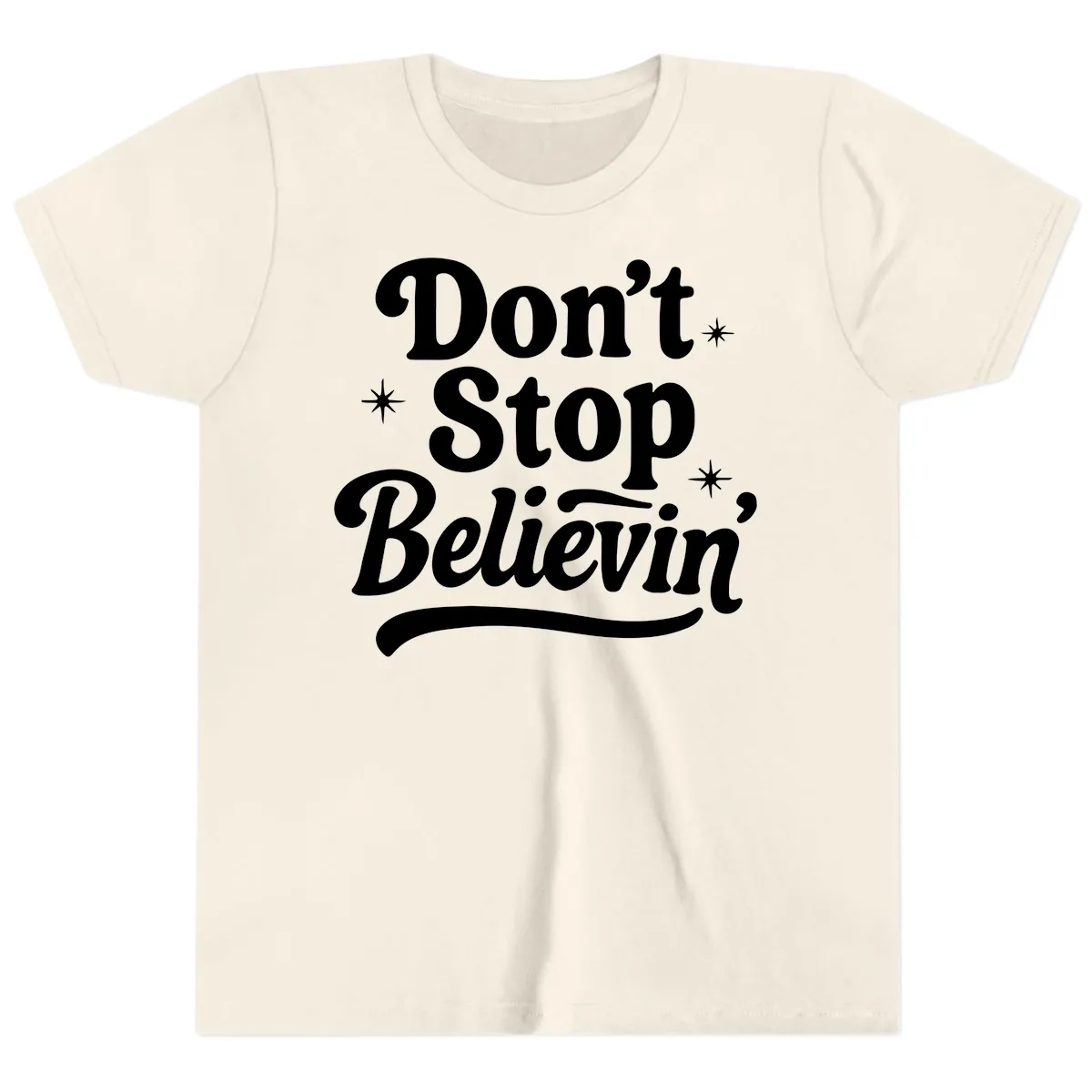 Don't Stop Believin' Retro Graphic Youth T-Shirt in Natural