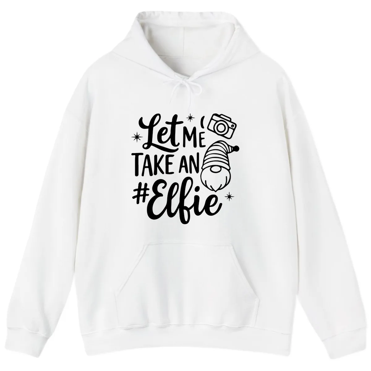 Let Me Take An Elfie Gnome Design Hoodie in White