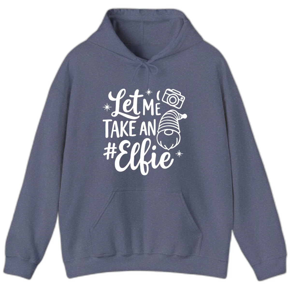 Let Me Take An Elfie Gnome Design Hoodie in Heather Navy