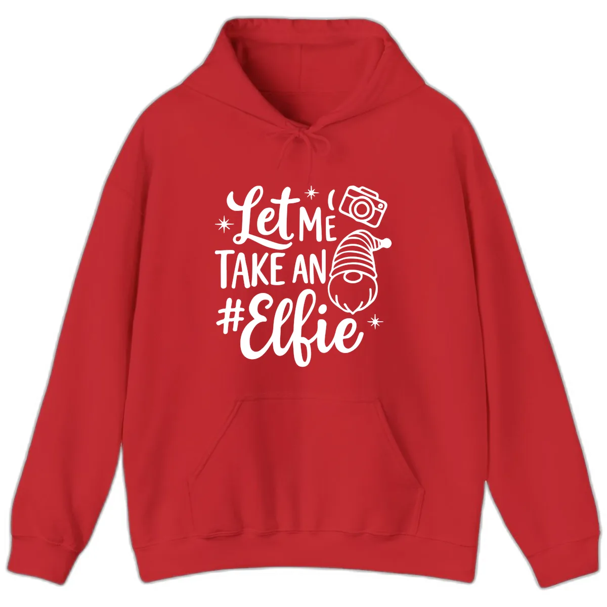 Let Me Take An Elfie Gnome Design Hoodie in Red