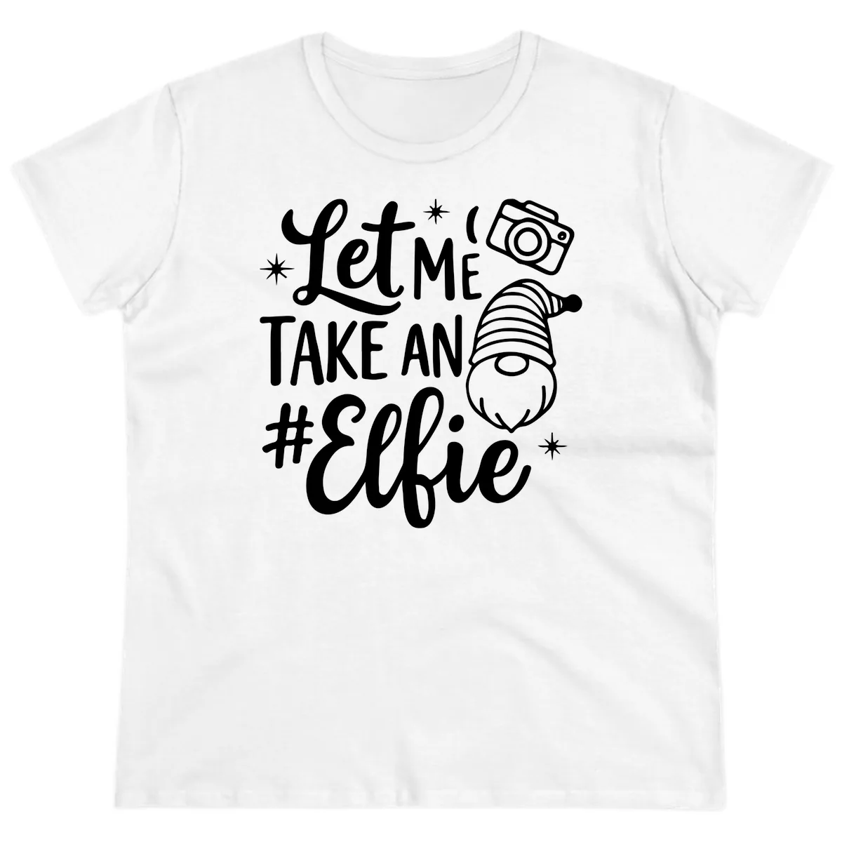 Let Me Take An Elfie Gnome Design Ladies Tee in White