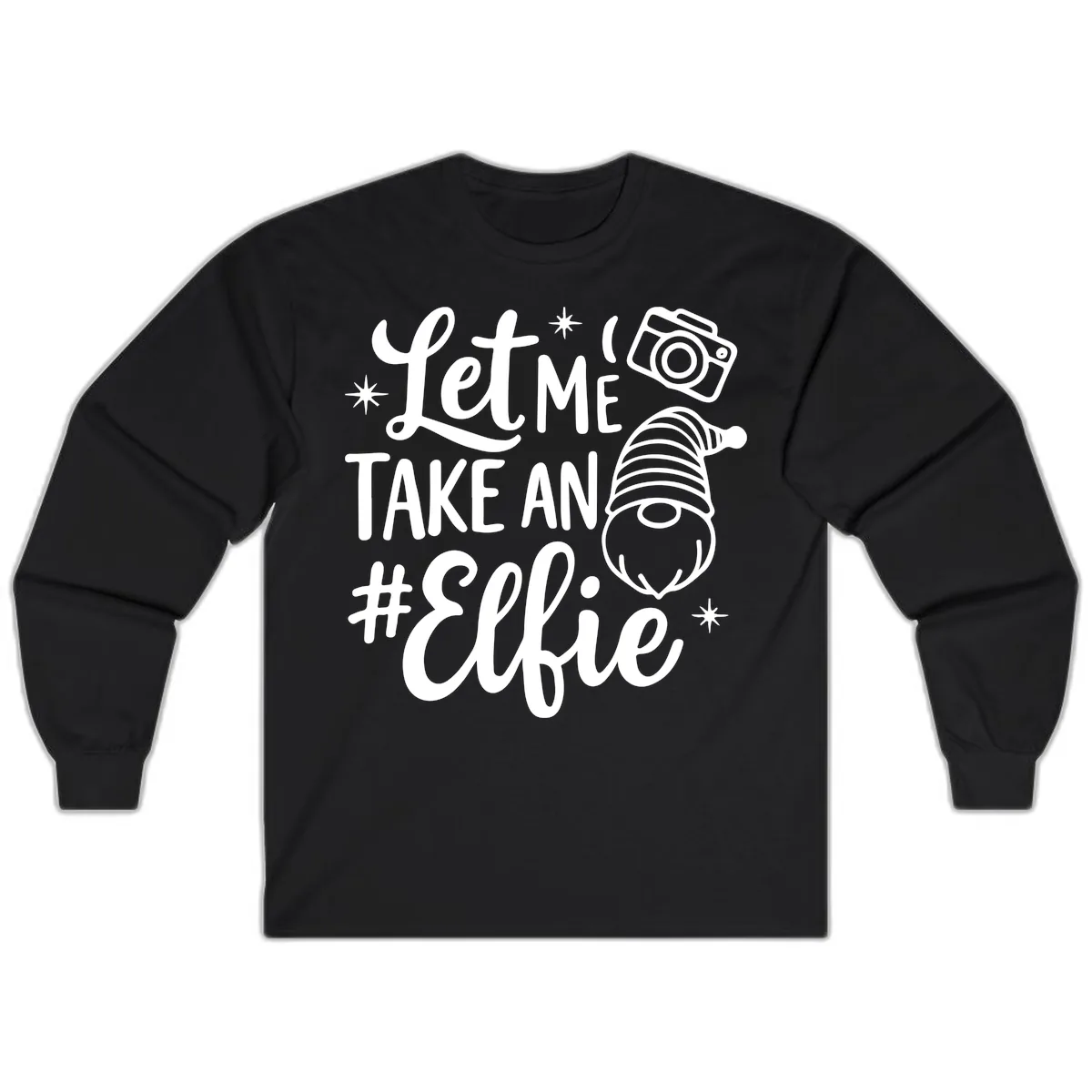 Let Me Take An Elfie Gnome Design Long Sleeve in Black