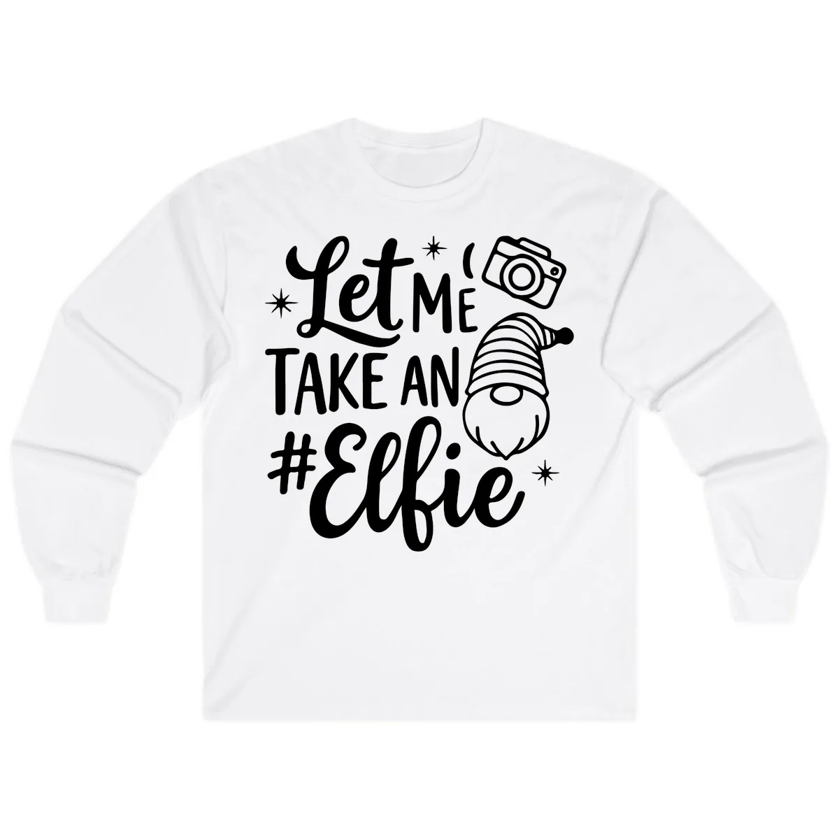 Let Me Take An Elfie Gnome Design Long Sleeve in White
