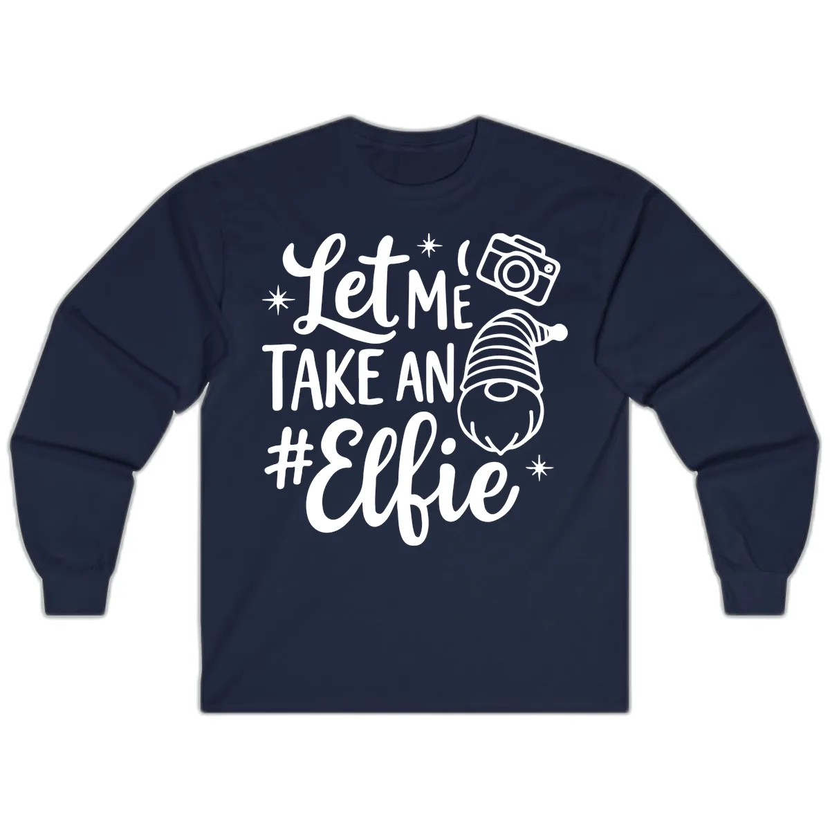 Let Me Take An Elfie Gnome Design Long Sleeve in Navy
