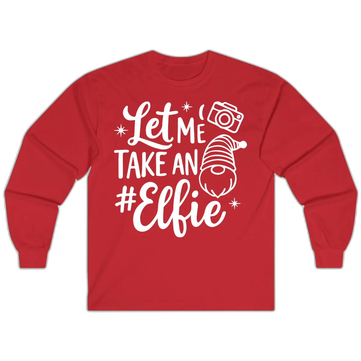 Let Me Take An Elfie Gnome Design Long Sleeve in Red