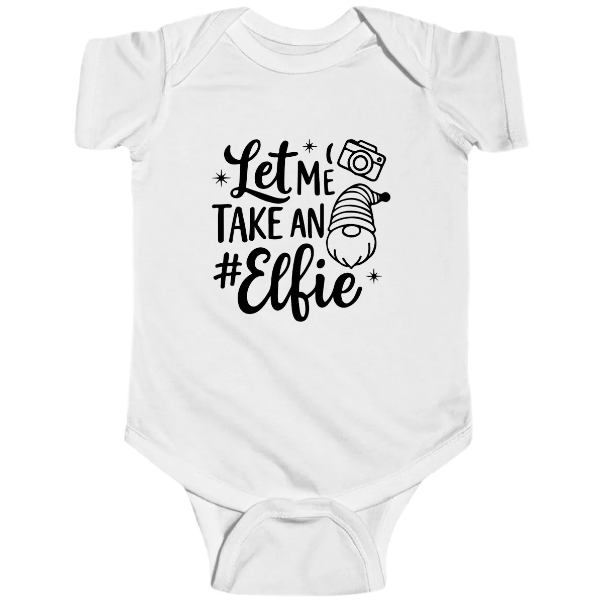 Let Me Take An Elfie Gnome Design Baby Onesie in White