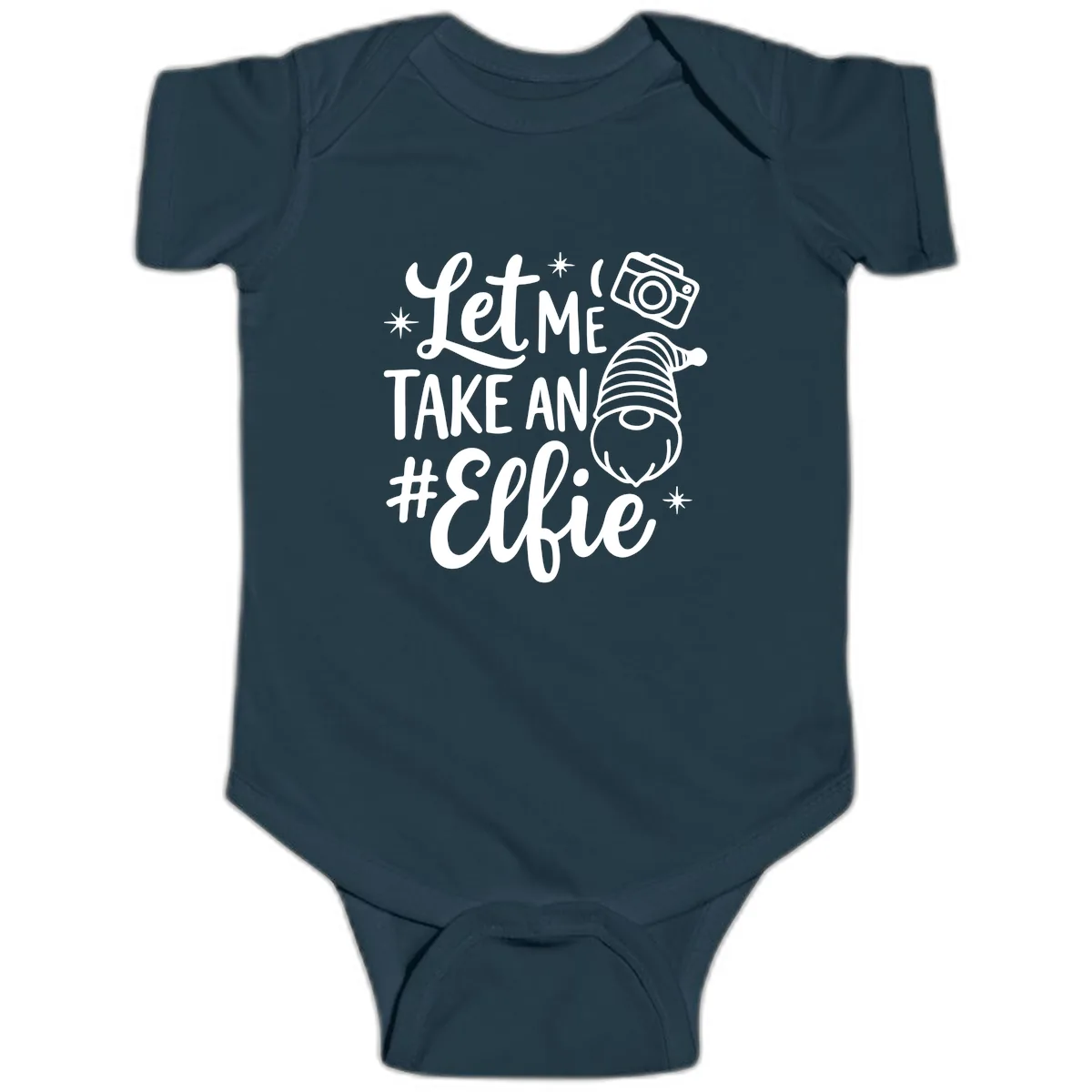 Let Me Take An Elfie Gnome Design Baby Onesie in Navy