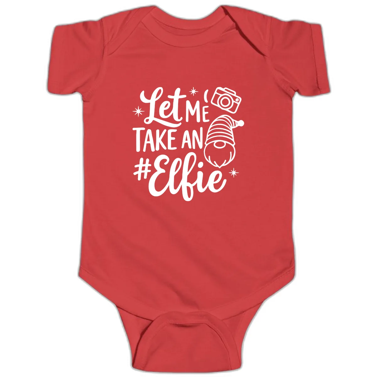 Let Me Take An Elfie Gnome Design Baby Onesie in Red